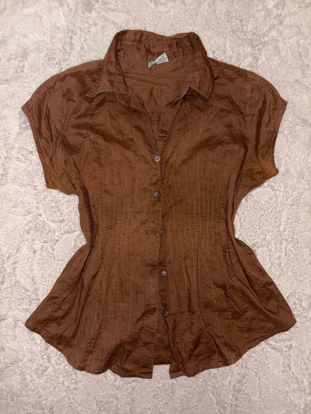Love Potion Brown Short Sleeve Button Up Blouse